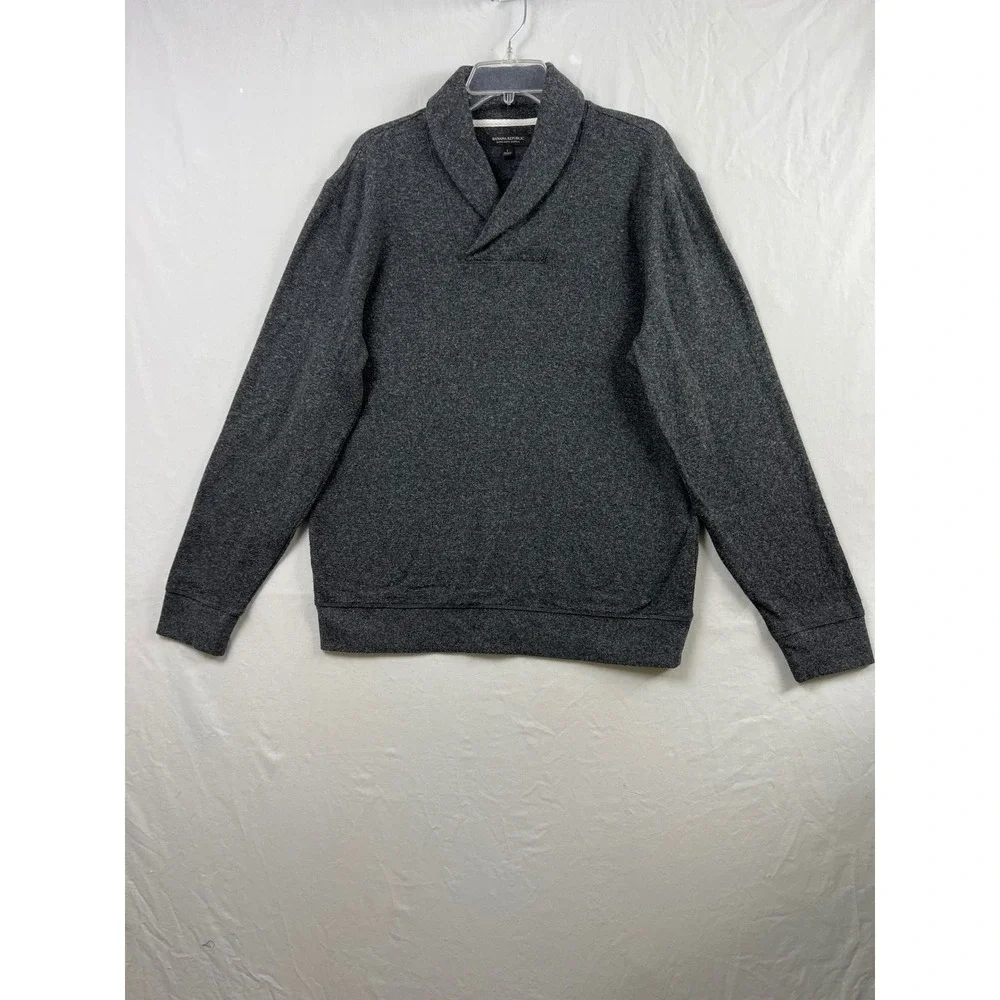 Banana Republic Sweater Mens Large Gray Ultra-Soft Waffle Shawl Collar Pullover